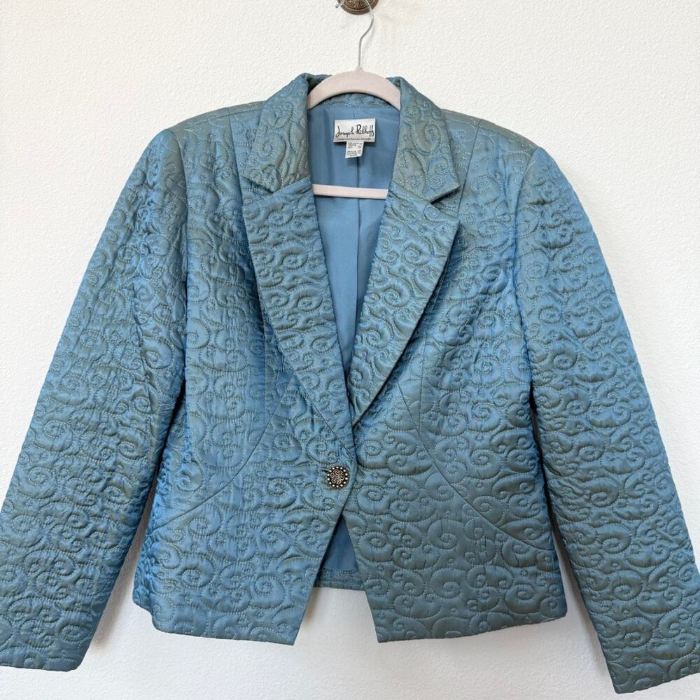 Joseph Ribkoff‎ Quilted Blazer Jacket Blue Textured Button Front Women 14